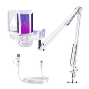 MICROFONO RGB MAONO DGM20S WHITE USB Y USB-C CON SOPORTE BLANCO