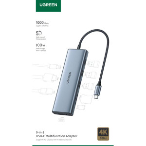 Hub Ugreen 4k Tipoc Usb 9 en 1/hdmi/vga/rj45/sd/pd