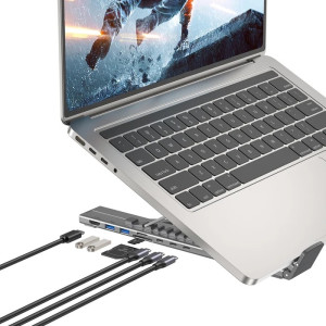 Soporte y HUB Unitek para Notebook aluminio plegable