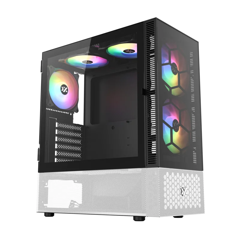 GABINETE GAMER XYZ AIRONE 200 GLASS C/5 VENTILADORES - BK/WH