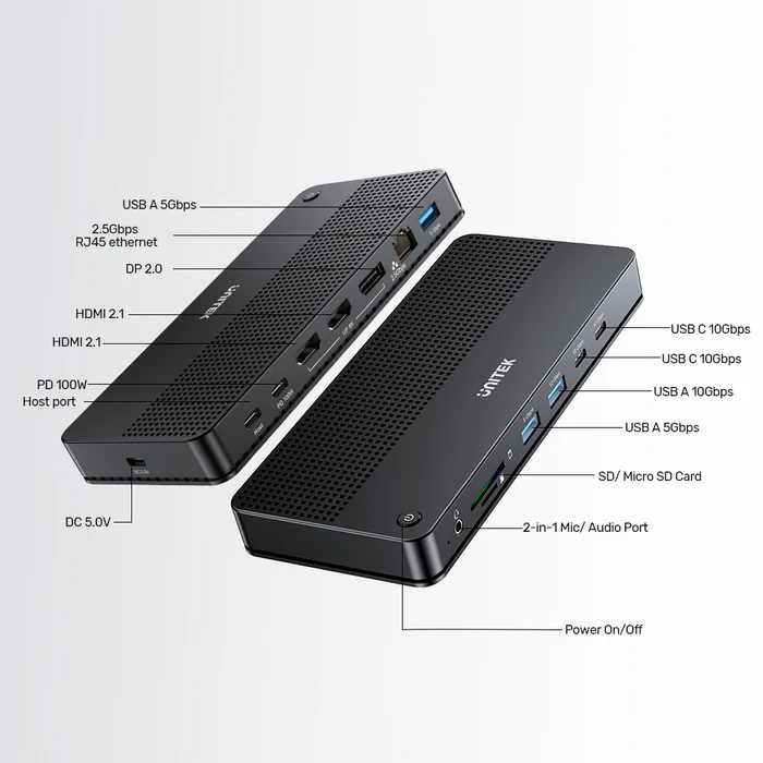 DOCKING STATION UNITEK HUB USB-C 8K 100W PD (D1104A) - BLACK