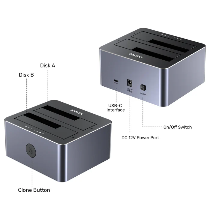 DOCKING STATION UNITEK  DUAL-BAY SATA 10GBPS (Y-3026GY01) - SPACE GREY