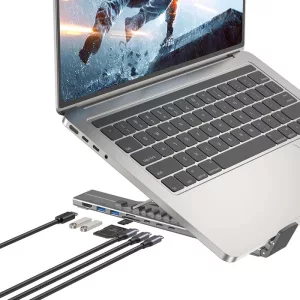 Soporte y HUB Unitek para Notebook aluminio plegable