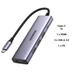 Hub Ugreen Usbc Hdmi 4k 5 En 1 Con 3 Usb3.0 + UsbC