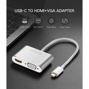 Adaptador Ugreen USB-C a Hdmi + Vga Blanco