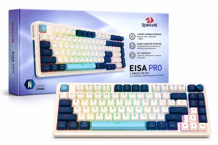 TECLADO GAMING MECANICO REDRAGON EISA K686 WB RGB 98% TRIPLE CONEXION  - WHITE/BLUE