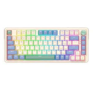 TECLADO GAMING MECANICO REDRAGON UCAL PRO K673 RGB 75%  TRIPLE CONEXION - CREAM/PURPLE/GREEN