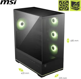 GABINETE GAMING MSI MAG PANO 110R PZ BLACK C/ 4 VENTILADORES ARGB