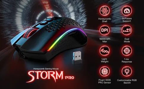 MOUSE GAMING REDRAGON STORM PRO M808-KS RGB INALAMBRICO - BLACK