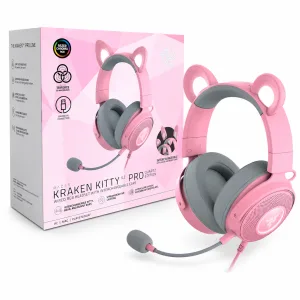 AURICULARES GAMING RAZER KRAKEN KITTY V2 RGB CABLEADO - QUARTZ 