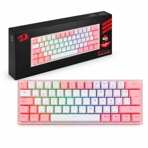 TECLADO GAMING MECANICO REDRAGON FIZZ PRO K616 RGB 60% TRIPLE CONEXION - WHITE/PINK