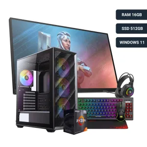 PC Gamer Completa Ryzen 5 5600GT 16GB SSD 500GB + Monitor + Periféricos