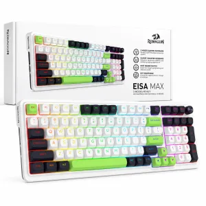 TECLADO GAMING MECANICO REDRAGON EISA K686 WBG RGB 96% TRIPLE CONEXION - WHITE/BLACK/GREEN